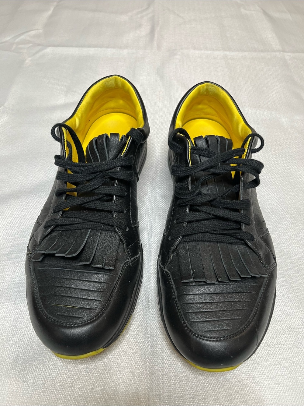 Gucci Black Leather Sneakers with Yellow Interior and Fringe Tongue
